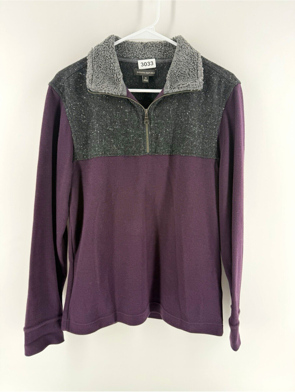 Banana Republic Mens 1/4 Zip Pullover Sweatshirt M Purple Gray Fleece Collared